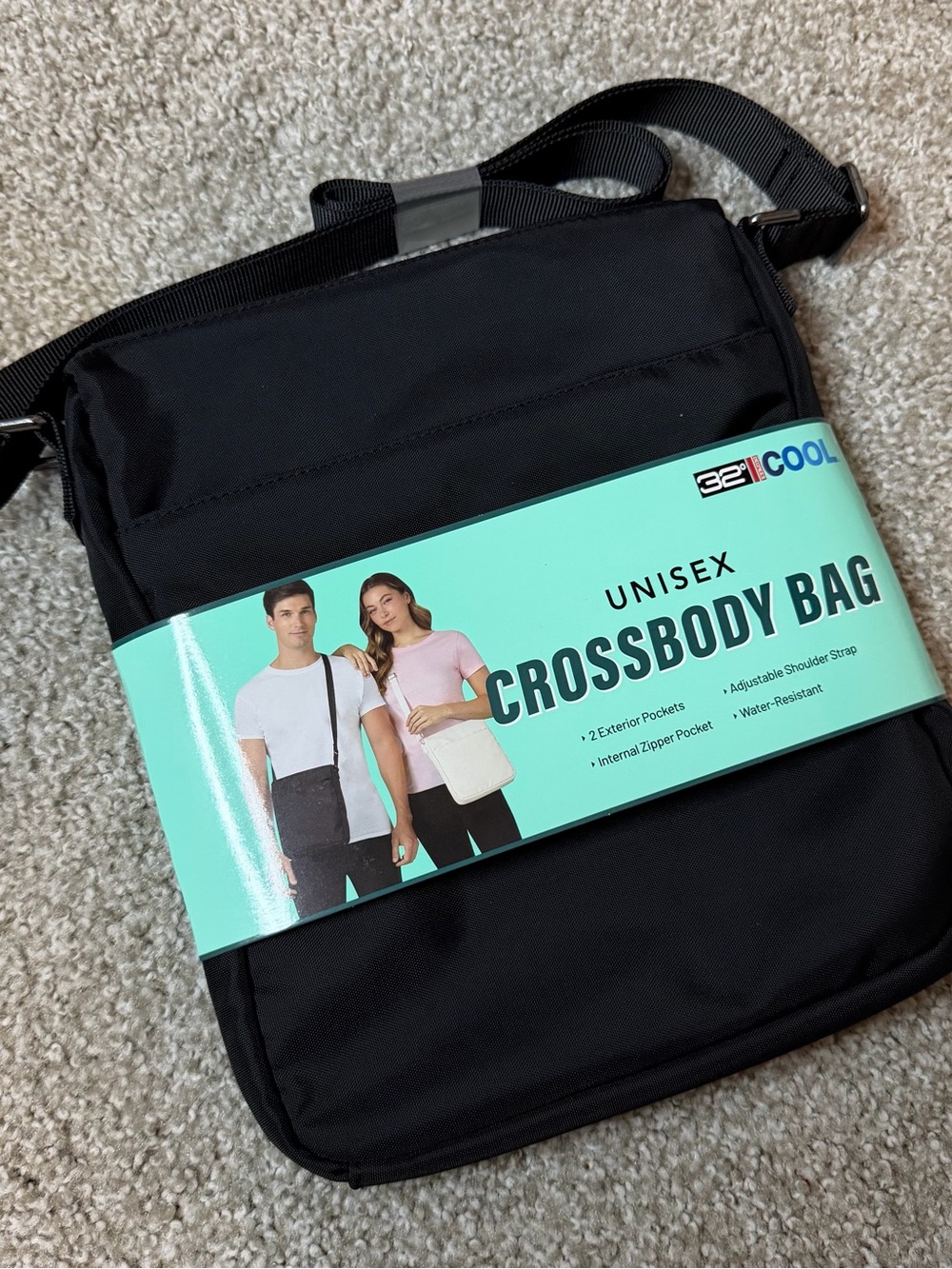 32 Degrees Cool Unisex Crossbody Bag Black Water Resistant NWT